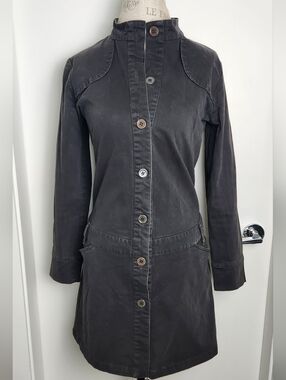 Black Cotton Denim Trench Coat
